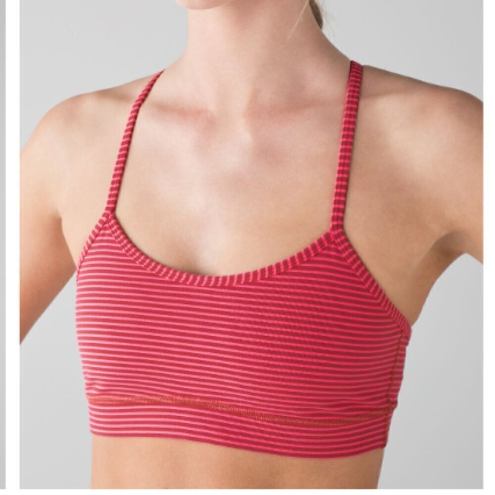 EC Lululemon Flow Y Bra IV - Pink / Red Stripe - Size 8